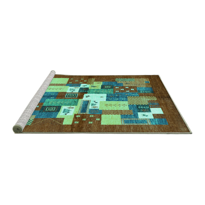 Sideview of Machine Washable Abstract Turquoise Contemporary Area Rugs, wshcon1577turq