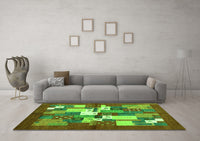 Machine Washable Abstract Green Contemporary Rug, wshcon1577grn