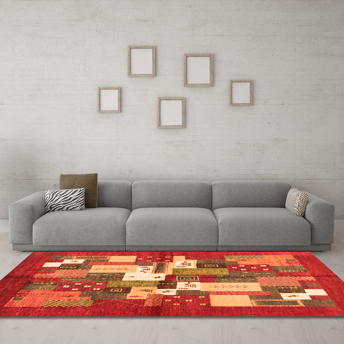 Machine Washable Abstract Orange Contemporary Area Rugs in a Living Room, wshcon1577org