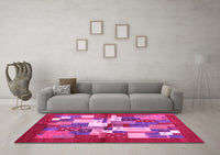 Machine Washable Abstract Pink Contemporary Rug, wshcon1577pnk