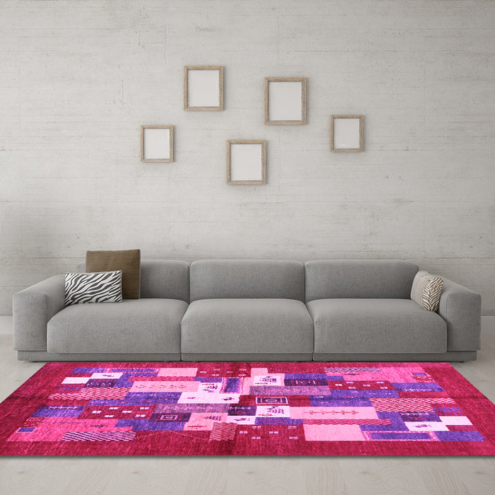 Machine Washable Abstract Pink Contemporary Rug in a Living Room, wshcon1577pnk
