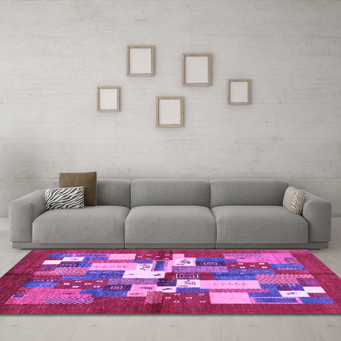 Machine Washable Abstract Purple Contemporary Area Rugs in a Living Room, wshcon1577pur