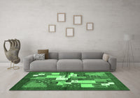 Machine Washable Abstract Emerald Green Contemporary Rug, wshcon1577emgrn