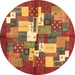 Round Machine Washable Abstract Brown Contemporary Rug, wshcon1577brn