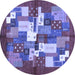 Round Abstract Blue Contemporary Rug, con1577blu