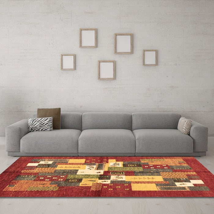 Machine Washable Abstract Brown Contemporary Rug in a Living Room,, wshcon1577brn