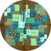 Round Machine Washable Abstract Turquoise Contemporary Area Rugs, wshcon1577turq