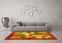 Machine Washable Abstract Yellow Contemporary Rug, wshcon1577yw