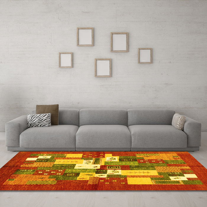 Machine Washable Abstract Yellow Contemporary Rug in a Living Room, wshcon1577yw