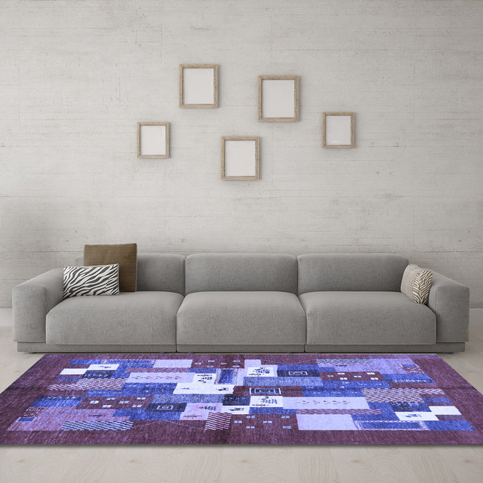 Machine Washable Abstract Blue Contemporary Rug in a Living Room, wshcon1577blu
