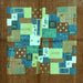 Square Machine Washable Abstract Turquoise Contemporary Area Rugs, wshcon1577turq