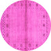 Round Machine Washable Abstract Pink Contemporary Rug, wshcon1578pnk