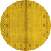 Round Abstract Yellow Contemporary Rug, con1578yw