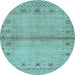 Round Machine Washable Abstract Light Blue Contemporary Rug, wshcon1578lblu