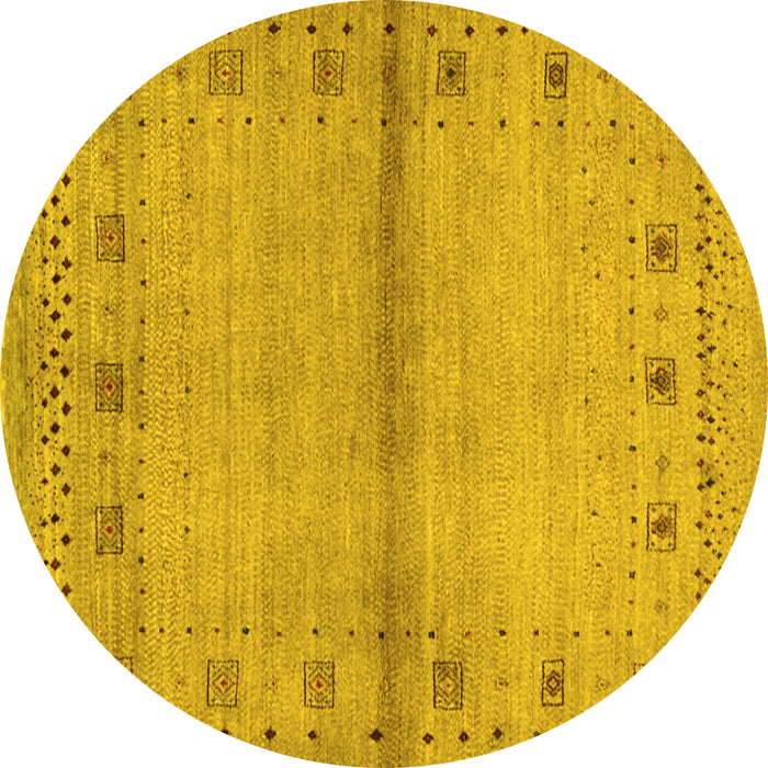 Round Machine Washable Abstract Yellow Contemporary Rug, wshcon1578yw