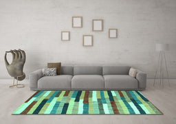 Machine Washable Abstract Turquoise Contemporary Area Rugs in a Living Room,, wshcon1579turq
