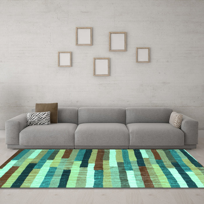 Machine Washable Abstract Turquoise Contemporary Area Rugs in a Living Room,, wshcon1579turq
