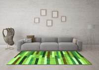 Machine Washable Abstract Green Contemporary Rug, wshcon1579grn