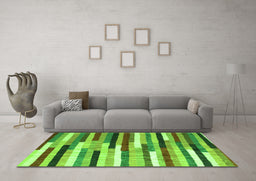 Machine Washable Abstract Green Contemporary Area Rugs in a Living Room,, wshcon1579grn