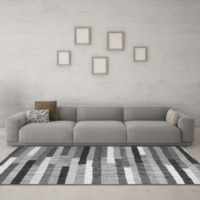 Machine Washable Abstract Gray Contemporary Rug in a Living Room,, wshcon1579gry