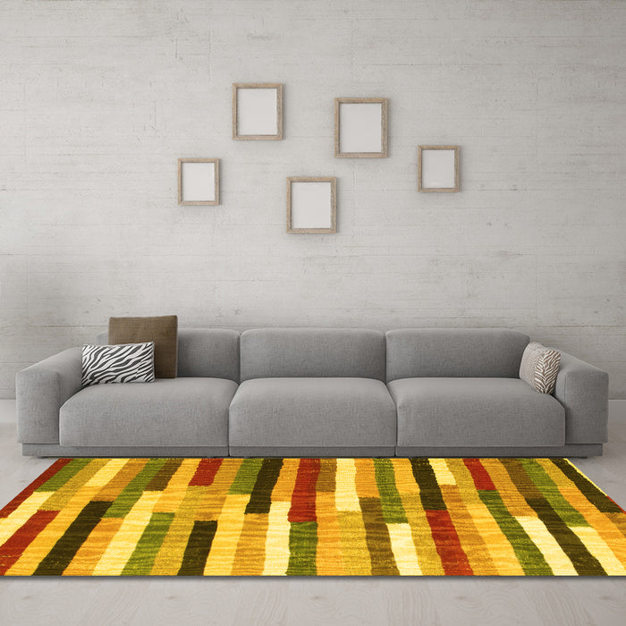 Machine Washable Abstract Yellow Contemporary Rug in a Living Room, wshcon1579yw