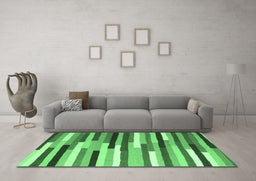Machine Washable Abstract Emerald Green Contemporary Area Rugs in a Living Room,, wshcon1579emgrn
