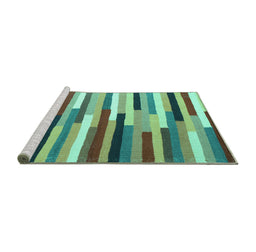 Sideview of Machine Washable Abstract Turquoise Contemporary Area Rugs, wshcon1579turq