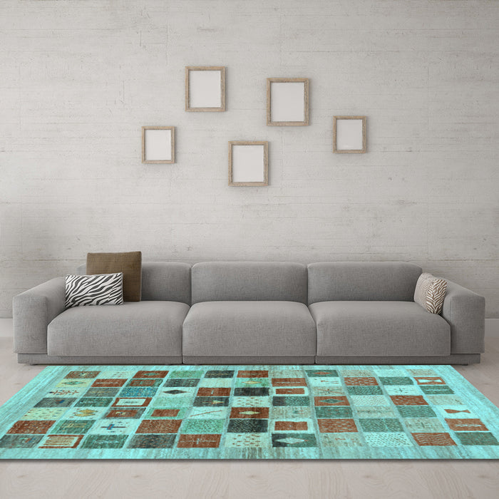 Machine Washable Abstract Light Blue Contemporary Rug in a Living Room, wshcon1581lblu