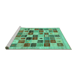 Sideview of Machine Washable Abstract Turquoise Contemporary Area Rugs, wshcon1581turq