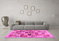 Machine Washable Abstract Pink Contemporary Rug, wshcon1581pnk