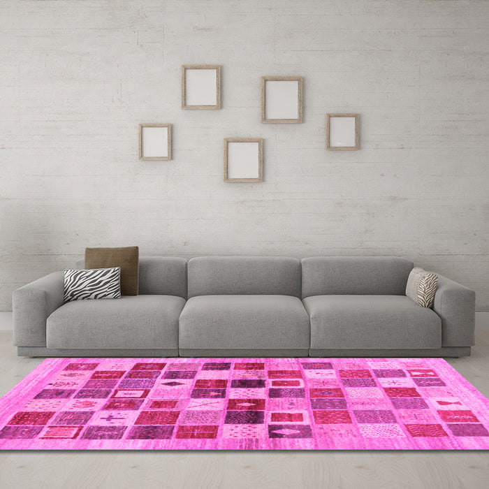 Machine Washable Abstract Pink Contemporary Rug in a Living Room, wshcon1581pnk