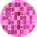 Round Machine Washable Abstract Pink Contemporary Rug, wshcon1581pnk