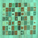 Square Machine Washable Abstract Turquoise Contemporary Area Rugs, wshcon1581turq