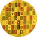 Round Machine Washable Abstract Yellow Contemporary Rug, wshcon1581yw