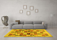 Machine Washable Abstract Yellow Contemporary Rug, wshcon1581yw