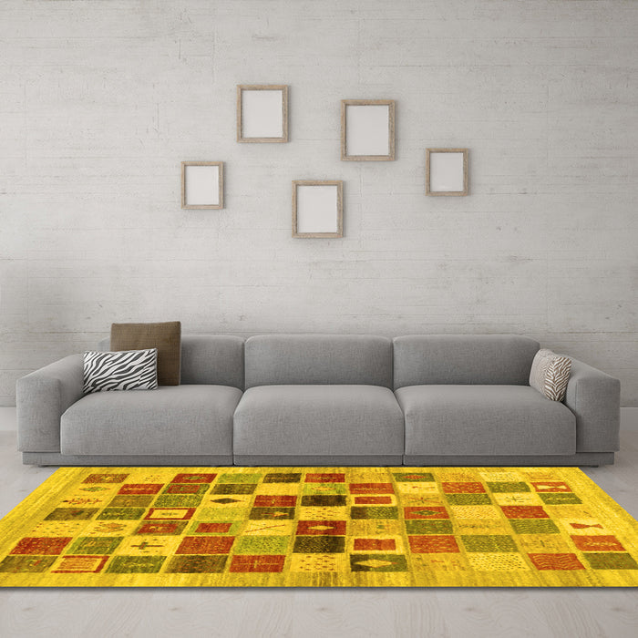 Machine Washable Abstract Yellow Contemporary Rug in a Living Room, wshcon1581yw