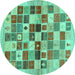 Round Machine Washable Abstract Turquoise Contemporary Area Rugs, wshcon1581turq