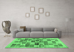 Machine Washable Abstract Emerald Green Contemporary Area Rugs in a Living Room,, wshcon1581emgrn