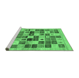 Sideview of Machine Washable Abstract Emerald Green Contemporary Area Rugs, wshcon1581emgrn