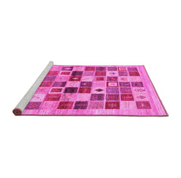 Sideview of Machine Washable Abstract Pink Contemporary Rug, wshcon1581pnk