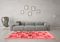 Machine Washable Abstract Red Contemporary Rug, wshcon1581red