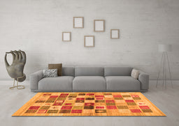 Machine Washable Abstract Orange Contemporary Area Rugs in a Living Room, wshcon1581org