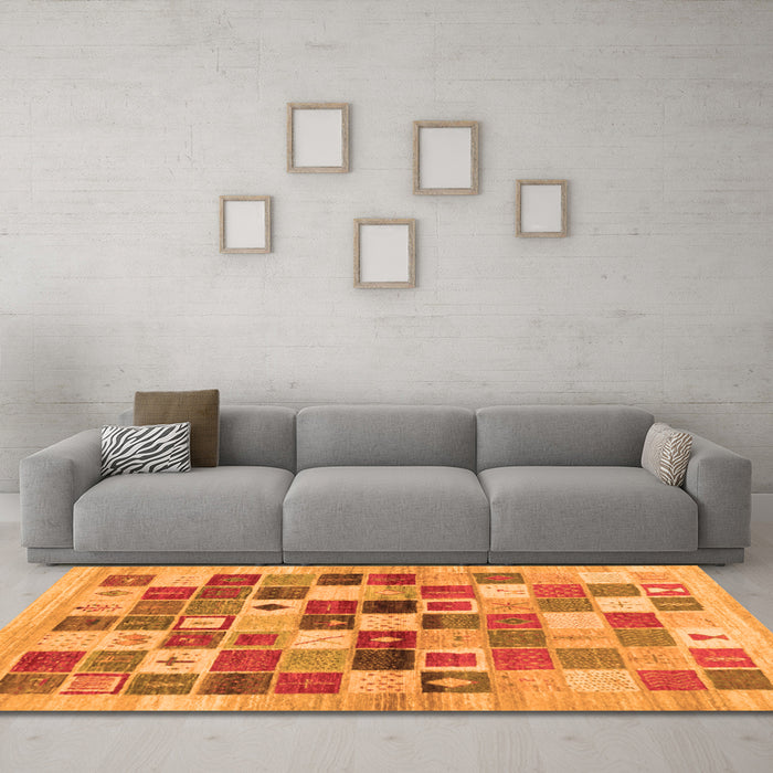 Machine Washable Abstract Orange Contemporary Area Rugs in a Living Room, wshcon1581org