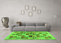 Machine Washable Abstract Green Contemporary Rug, wshcon1581grn