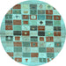 Round Abstract Light Blue Contemporary Rug, con1581lblu