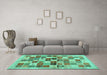 Machine Washable Abstract Turquoise Contemporary Area Rugs in a Living Room,, wshcon1581turq