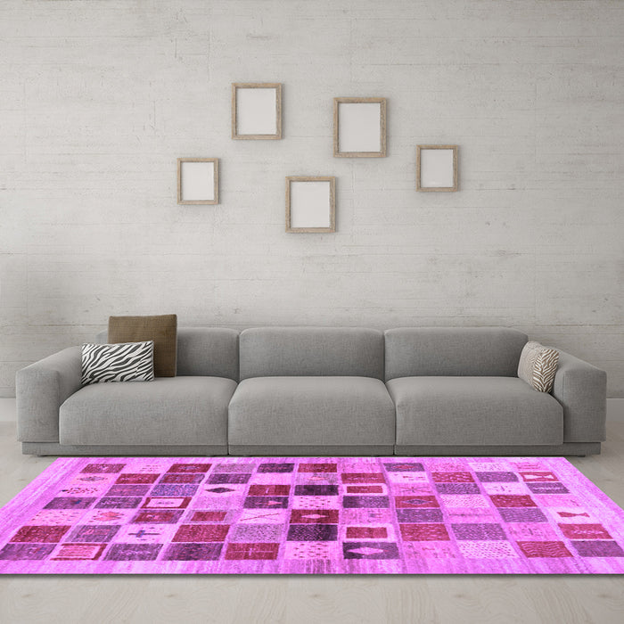 Machine Washable Abstract Purple Contemporary Area Rugs in a Living Room, wshcon1581pur
