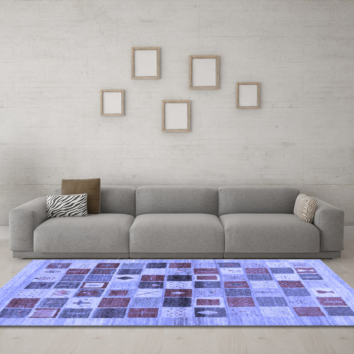 Machine Washable Abstract Blue Contemporary Rug in a Living Room, wshcon1581blu