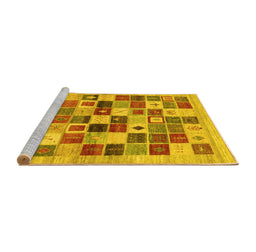 Sideview of Machine Washable Abstract Yellow Contemporary Rug, wshcon1581yw