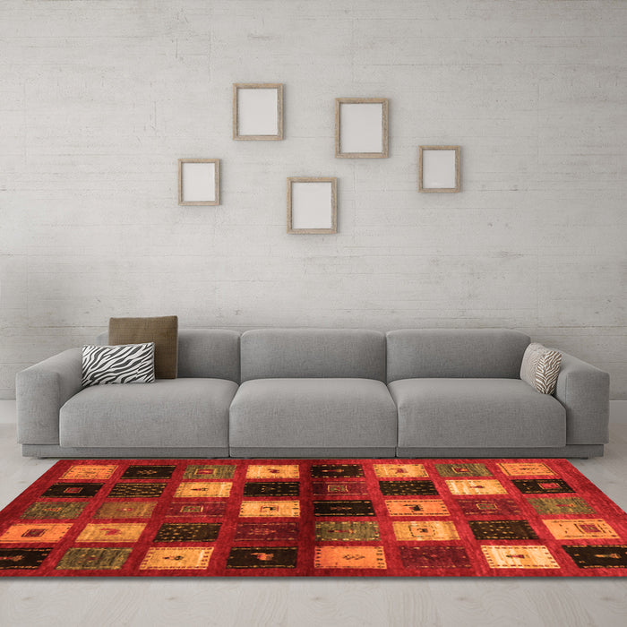 Machine Washable Abstract Orange Contemporary Area Rugs in a Living Room, wshcon1582org